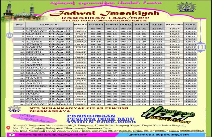 Imsakiyah Ramadhan 1443 H 2022 M